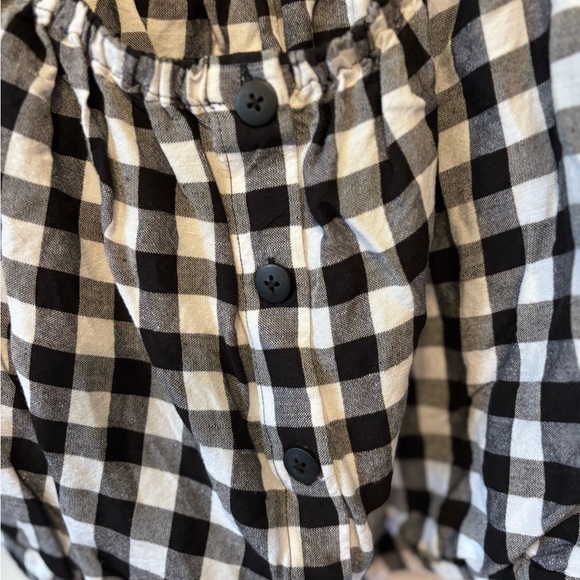 Madewell Size M Black White Gingham Puff Sleeve Button Front Top Parisian Vibes - Picture 5 of 6